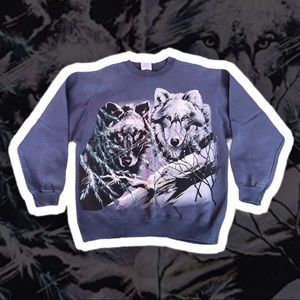 Vintage Snow Mountain Wolf Crewneck Sweatshirt
